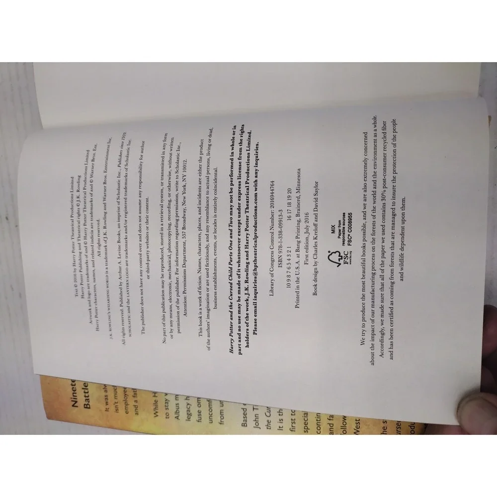 Harry Potter and the Cursed Child First Ed & First Printing Hardcover w/DJ